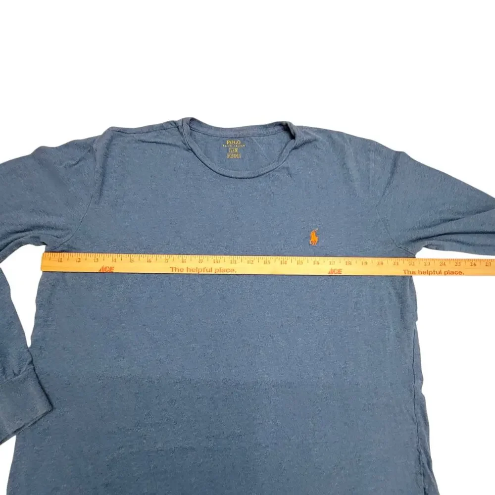 Polo Ralph Lauren Mens Large Blue Heather Long Sleeve Crewneck T-Shirt Pony
